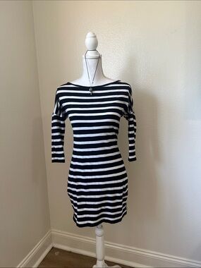 Express Black and White Striped Boatneck Dress